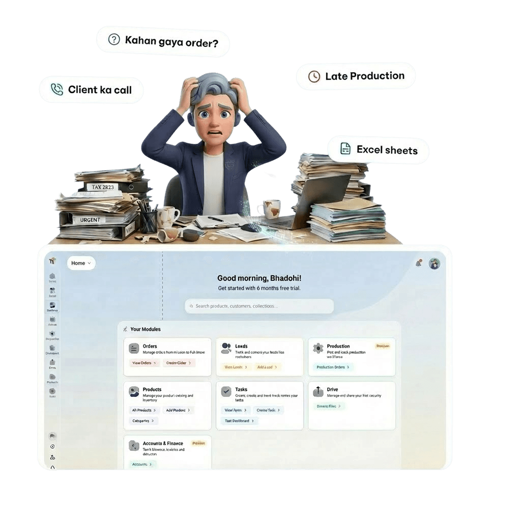 Businessman overwhelmed with paperwork jugaad